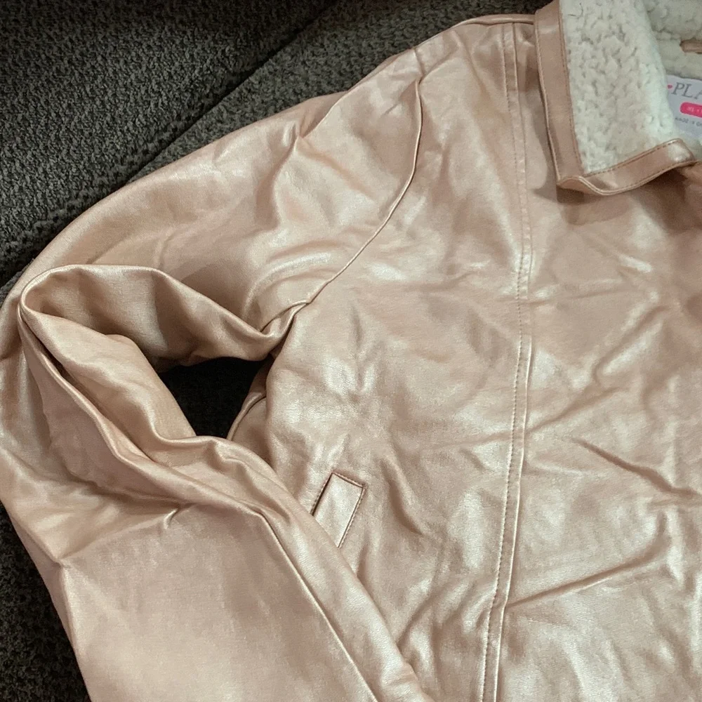 Place Metallic Rose Gold Faux Leather Sherpa Jacket